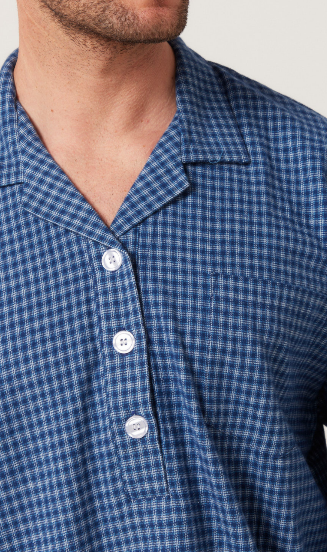 Winterweight Long Sleeve Nightshirt - Navy Check Nightshirts - Contare