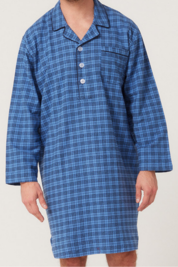 Winterweight Long Sleeve Nightshirt - Federal Blue Check Nightshirts - Contare