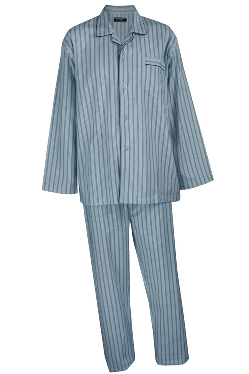 Blue Herringbone Flannelette Long Sleeve Set Pyjama Sets - Contare