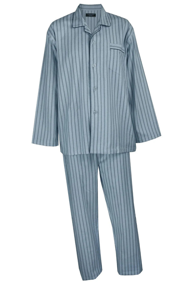 Blue Herringbone Flannelette Long Sleeve Set Pyjama Sets - Contare