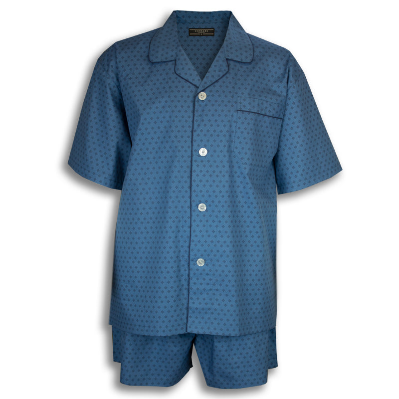 Cotton Rich Short Sleeve Set - Navy Blue Diamonds
