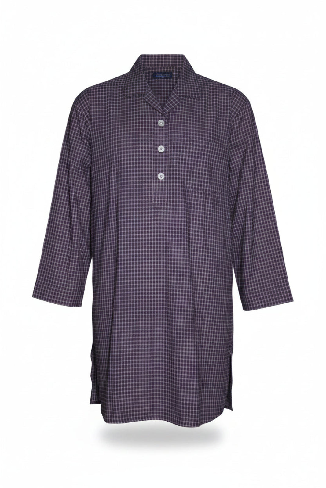Winterweight Long Sleeve Nightshirt - Burgundy Check Nightshirts - Contare