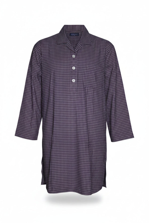 Winterweight Long Sleeve Nightshirt - Burgundy Check Nightshirts - Contare