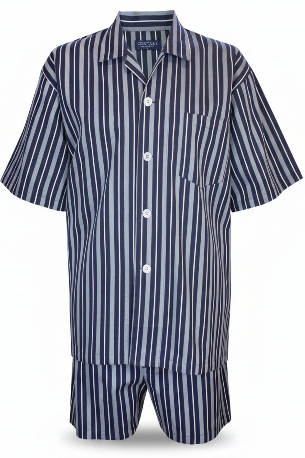Navy Silver Stripe Short Sleeve Set Pyjama Sets - Contare