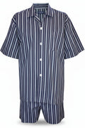 Navy Silver Stripe Short Sleeve Set Pyjama Sets - Contare