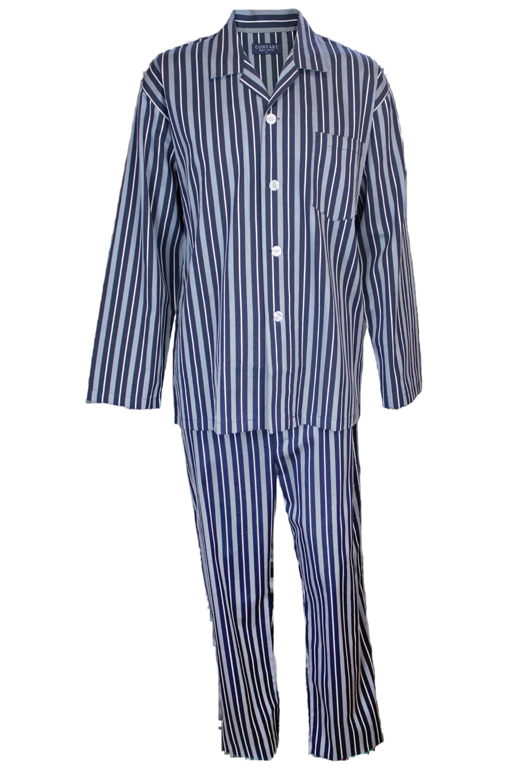 Navy Silver Stripe Long Sleeve Set Pyjama Sets - Contare