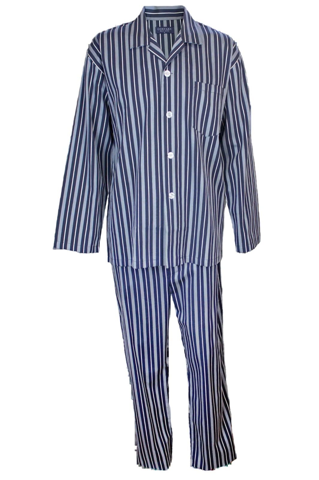 Navy Silver Stripe Long Sleeve Set Pyjama Sets - Contare