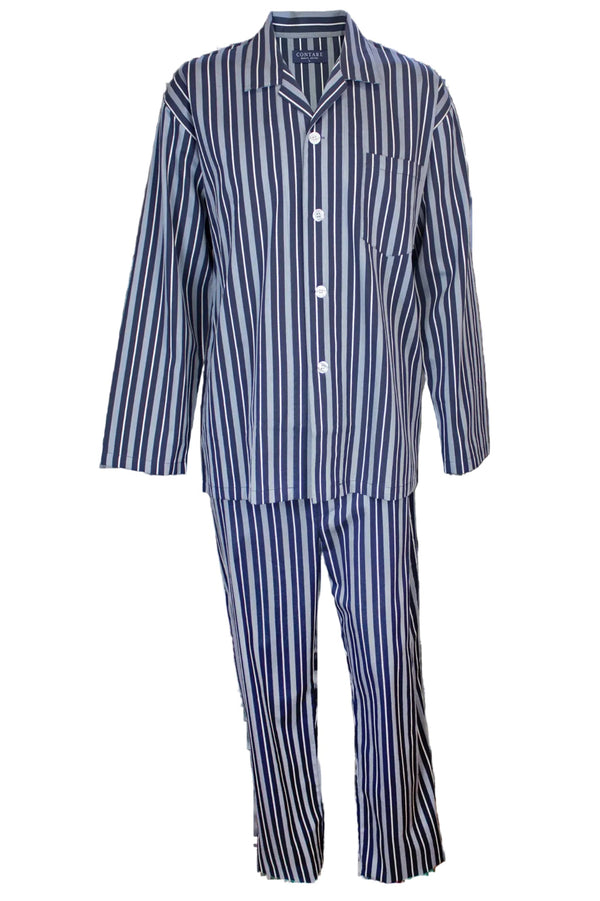 Navy Silver Stripe Long Sleeve Set Pyjama Sets - Contare