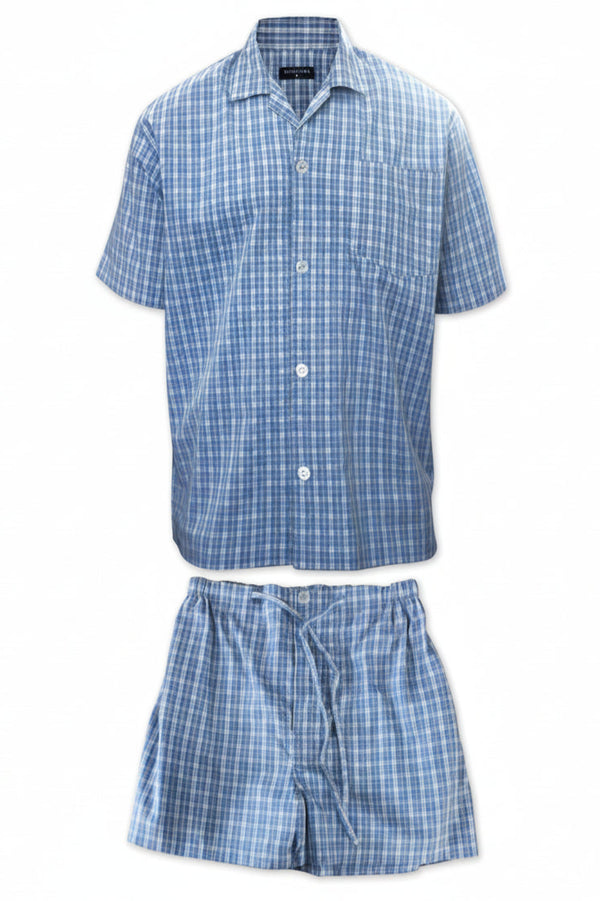 Blue Medium Check Short Sleeve Set Pyjama Sets - Contare