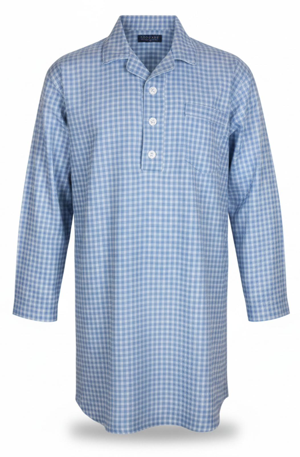 Winterweight Long Sleeve Nightshirt - Light Blue Check Nightshirts - Contare