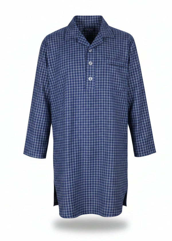 Winterweight Long Sleeve Nightshirt - Dark Navy Check Nightshirts - Contare