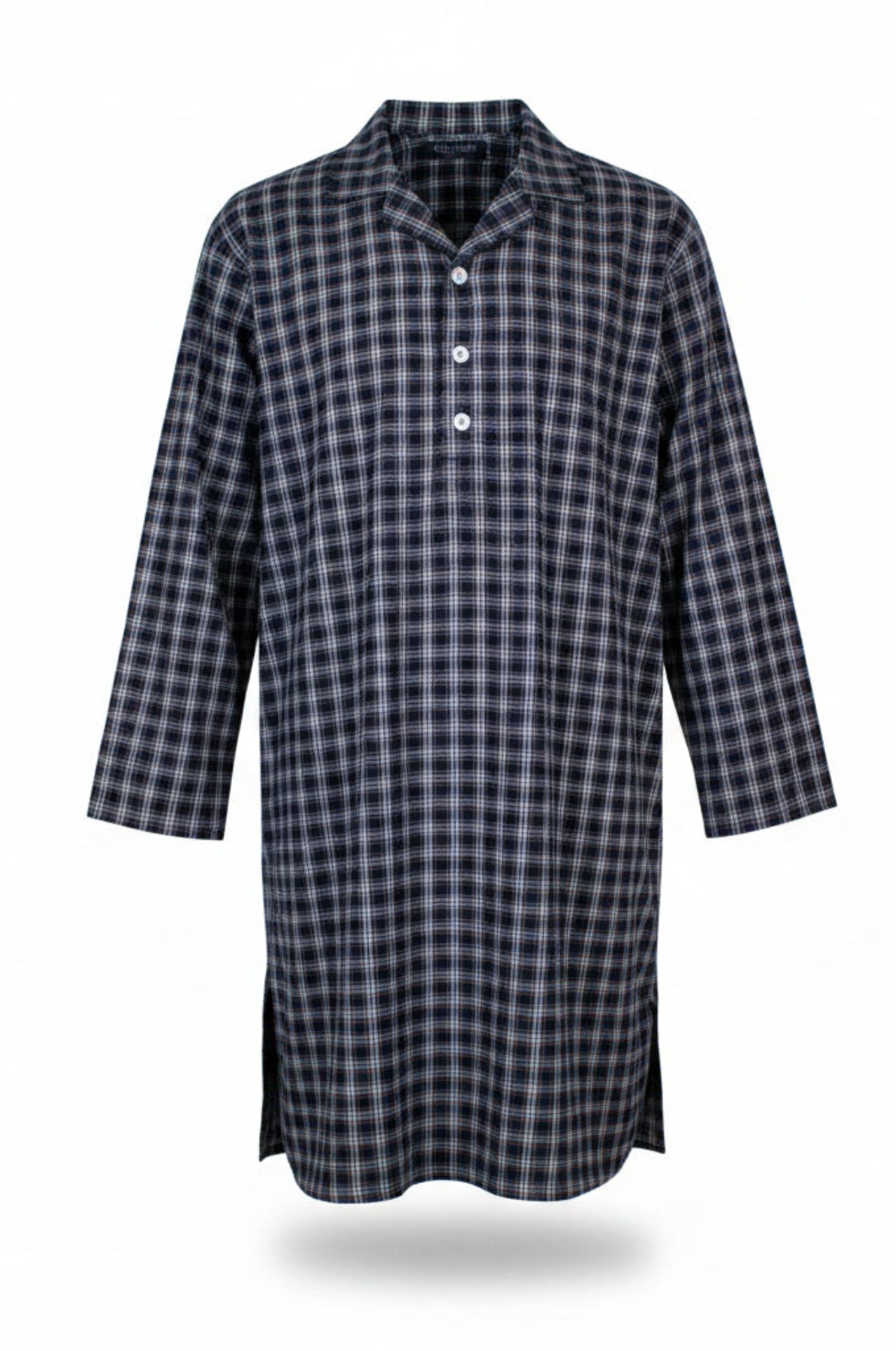 Winterweight Long Sleeve Nightshirt - Navy Ivory Tartan Nightshirts - Contare