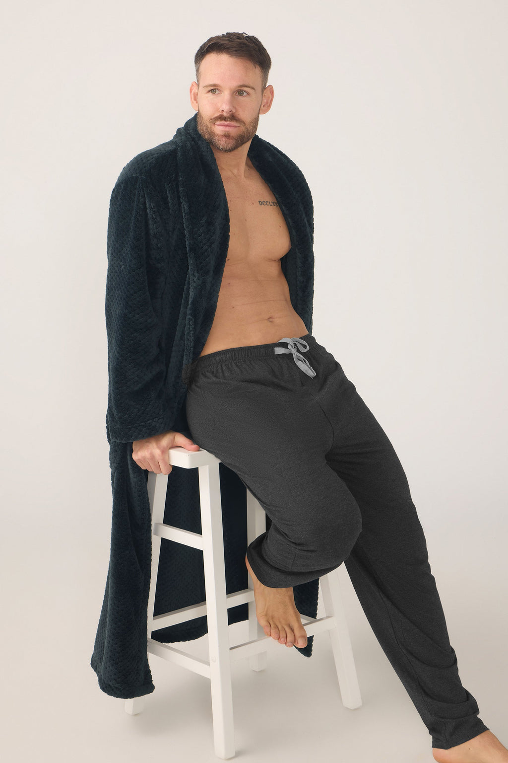 Men’s Jacquard Fleece Gown – Charcoal Robe - Contare