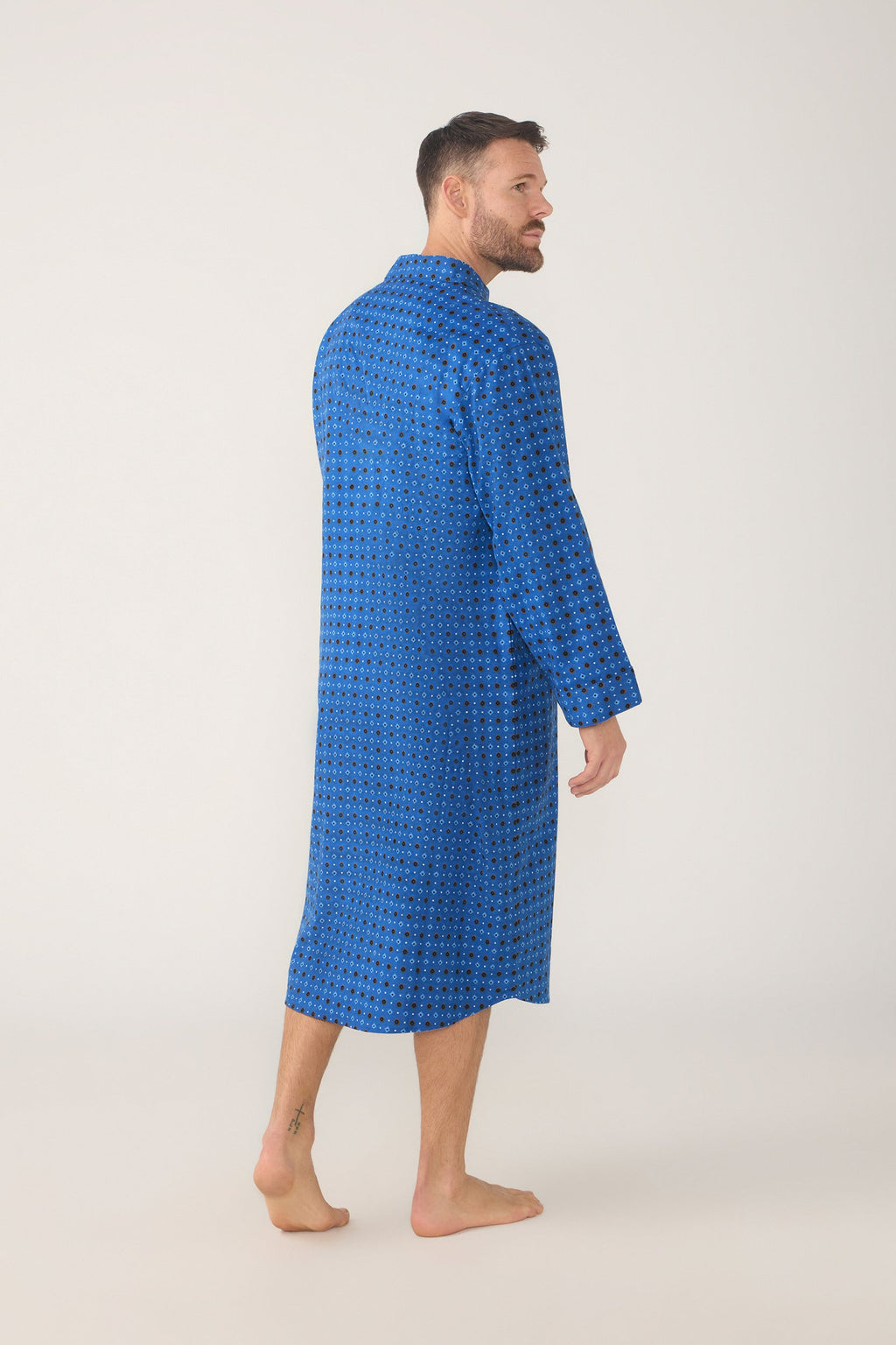 Men’s Flannelette Neru Collar Long Sleeve Nightshirt – Dawn Nightshirt - Contare