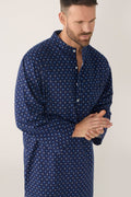 Men’s Flannelette Neru Collar Long Sleeve Nightshirt – Midnight Sail Nightshirt - Contare
