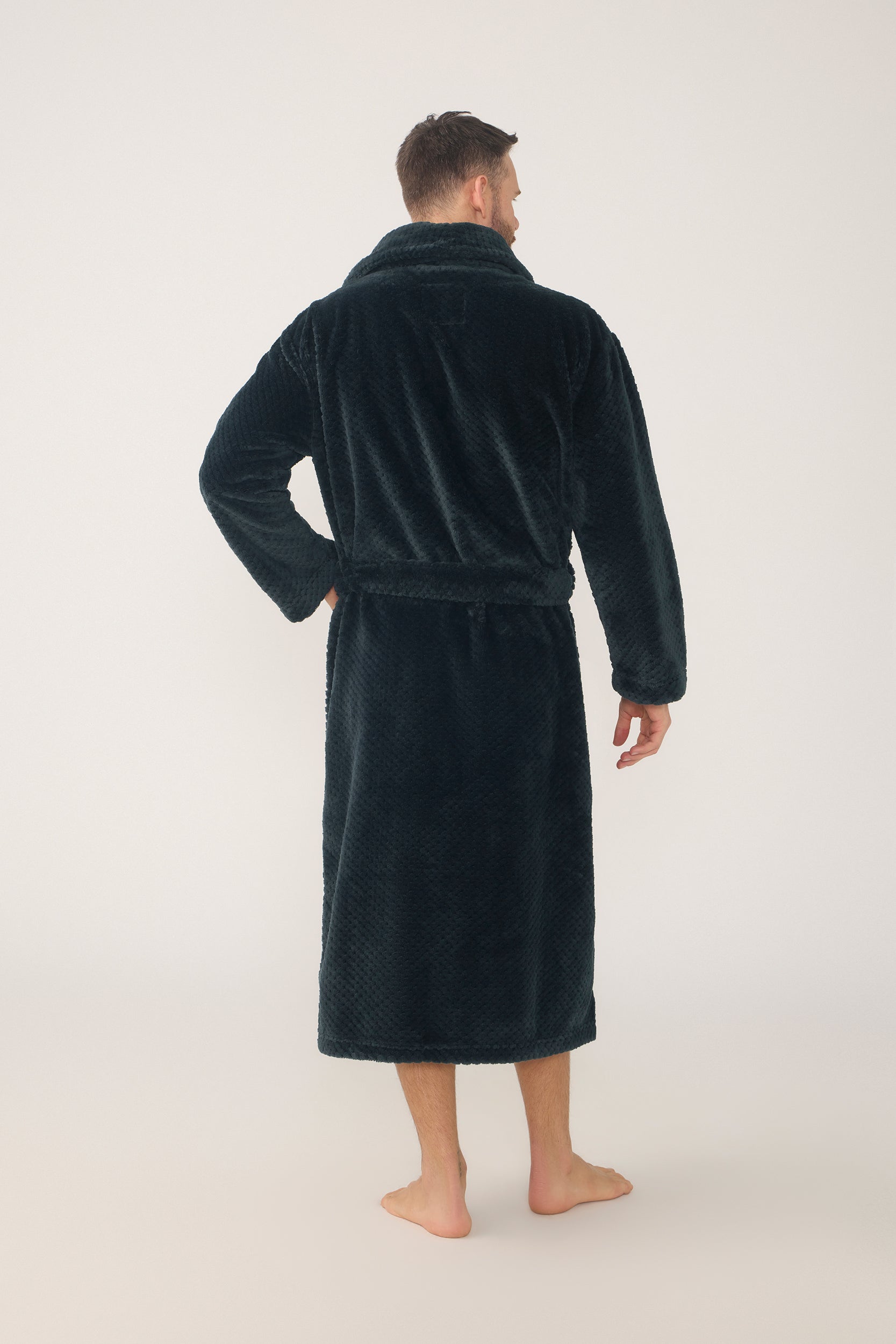 Men’s Jacquard Fleece Gown – Charcoal Robe - Contare