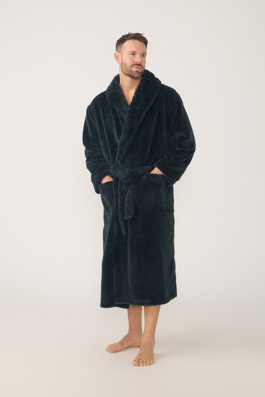 Men’s Jacquard Fleece Gown – Charcoal Robe - Contare
