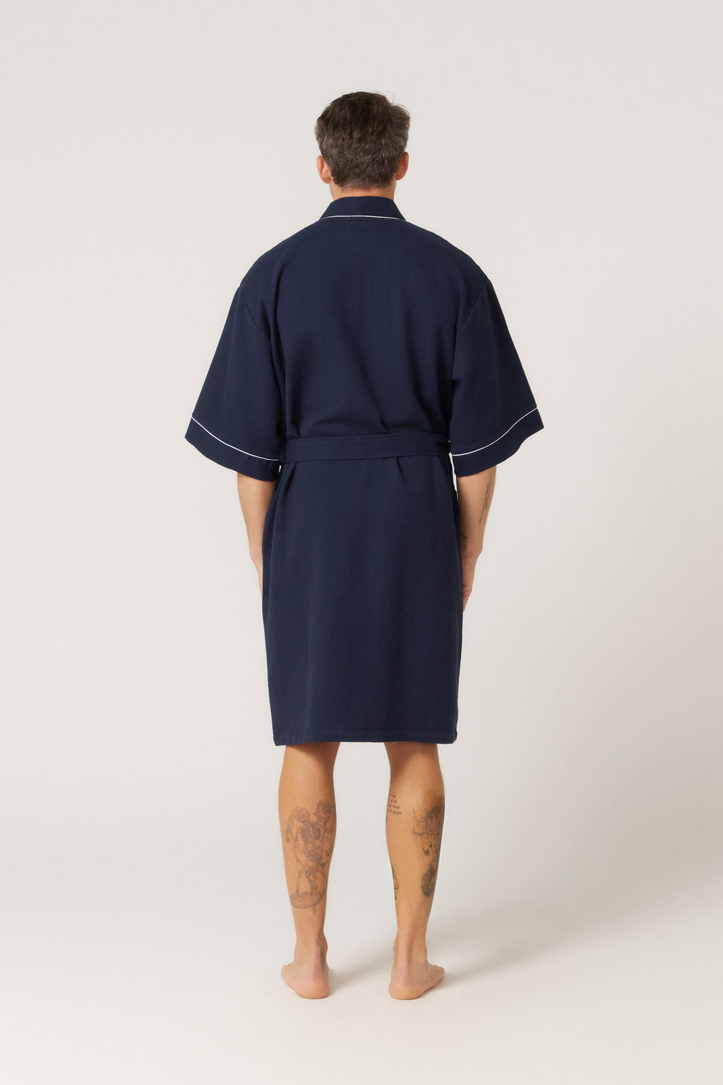 Men's Cotton Waffle Bathrobe - French Navy Robe - Contare
