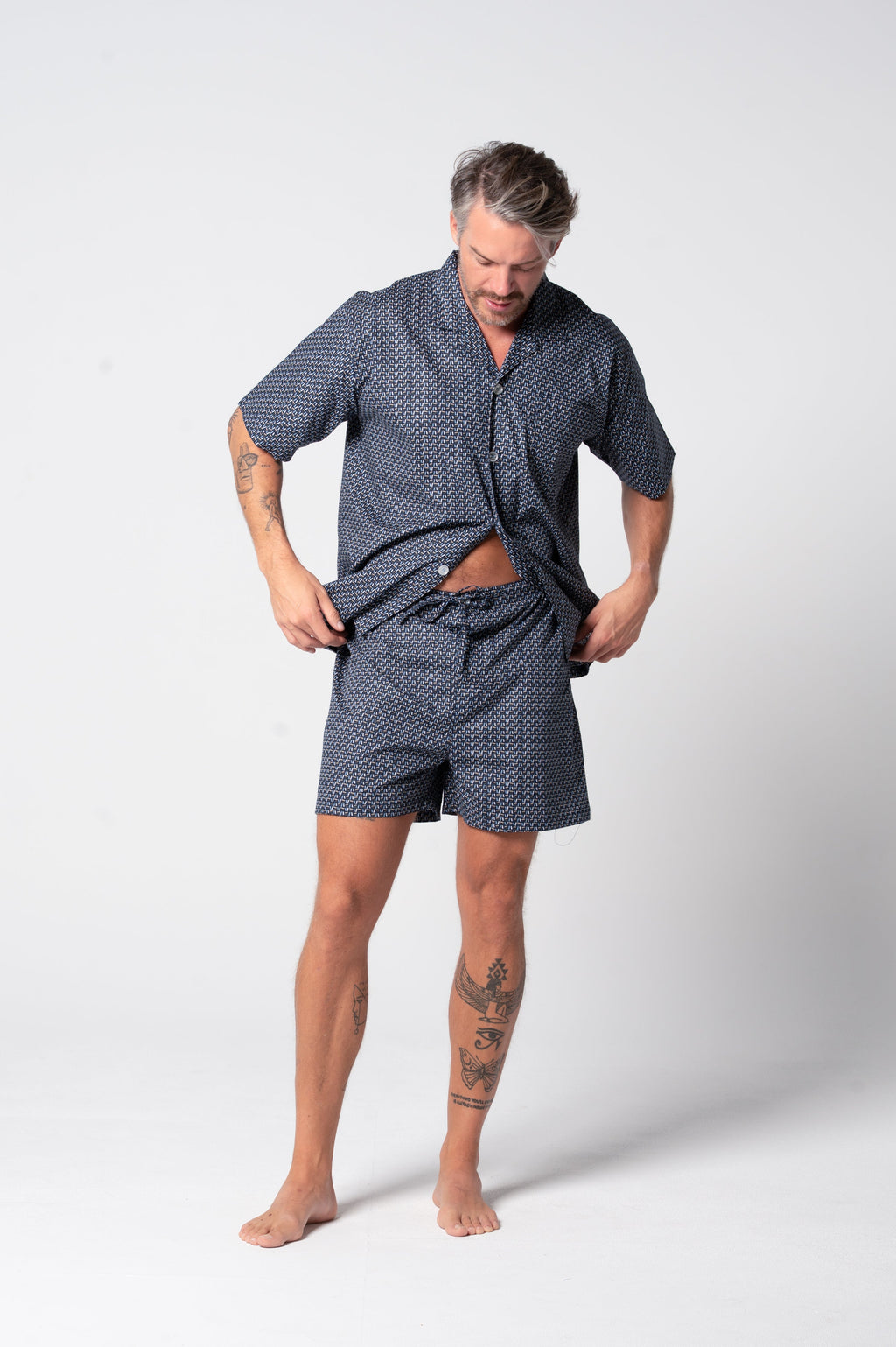 Men's Contemporary Cotton Short Sleeve Set - Nightfall Print