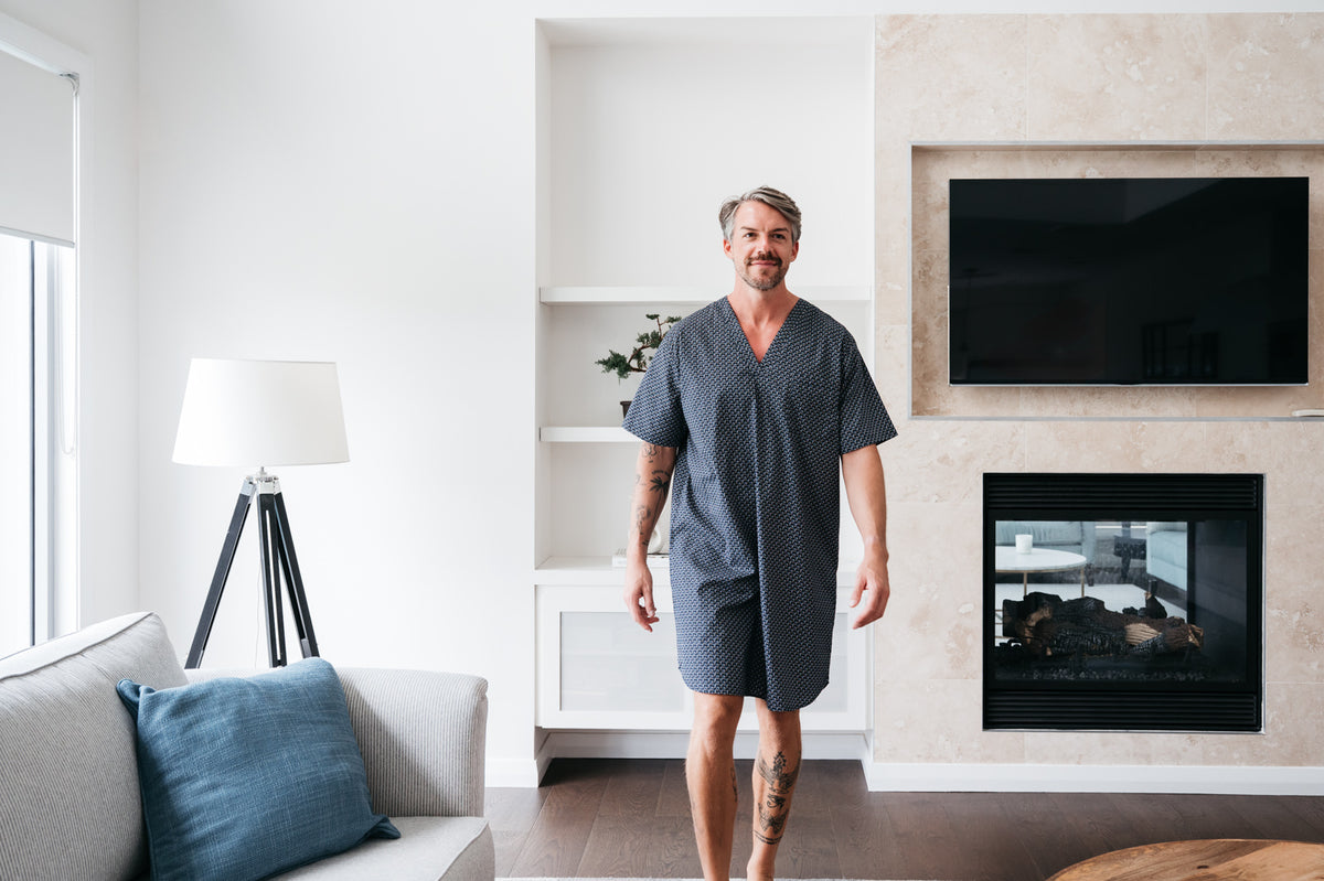 Men's Contemporary Cotton Short Sleeve Nightshirt - Nightfall Print