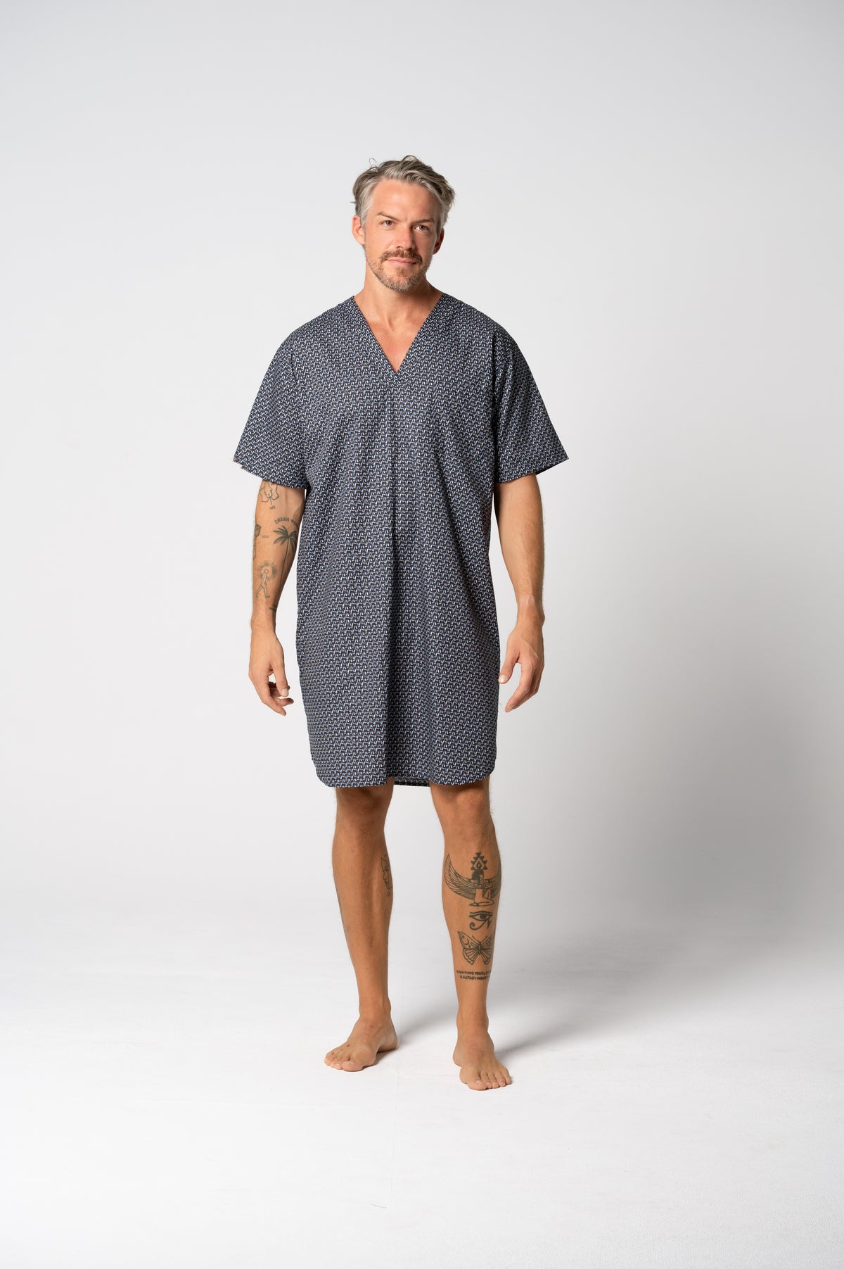 Men's Contemporary Cotton Short Sleeve Nightshirt - Nightfall Print