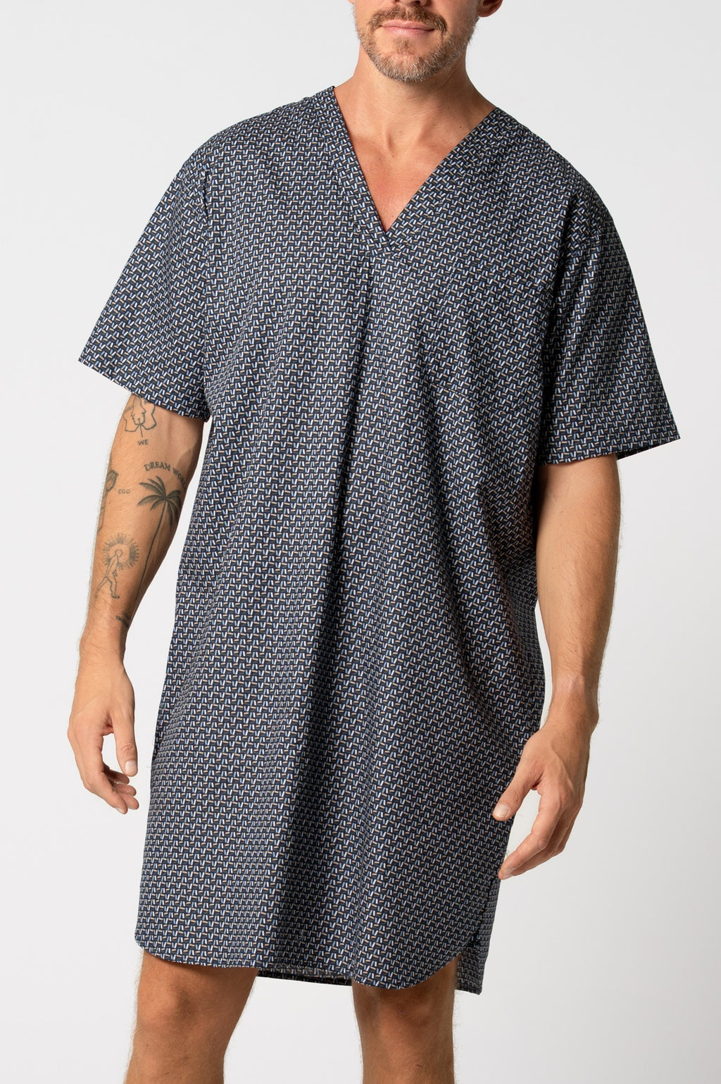 Men's Contemporary Cotton Short Sleeve Nightshirt - Nightfall Print