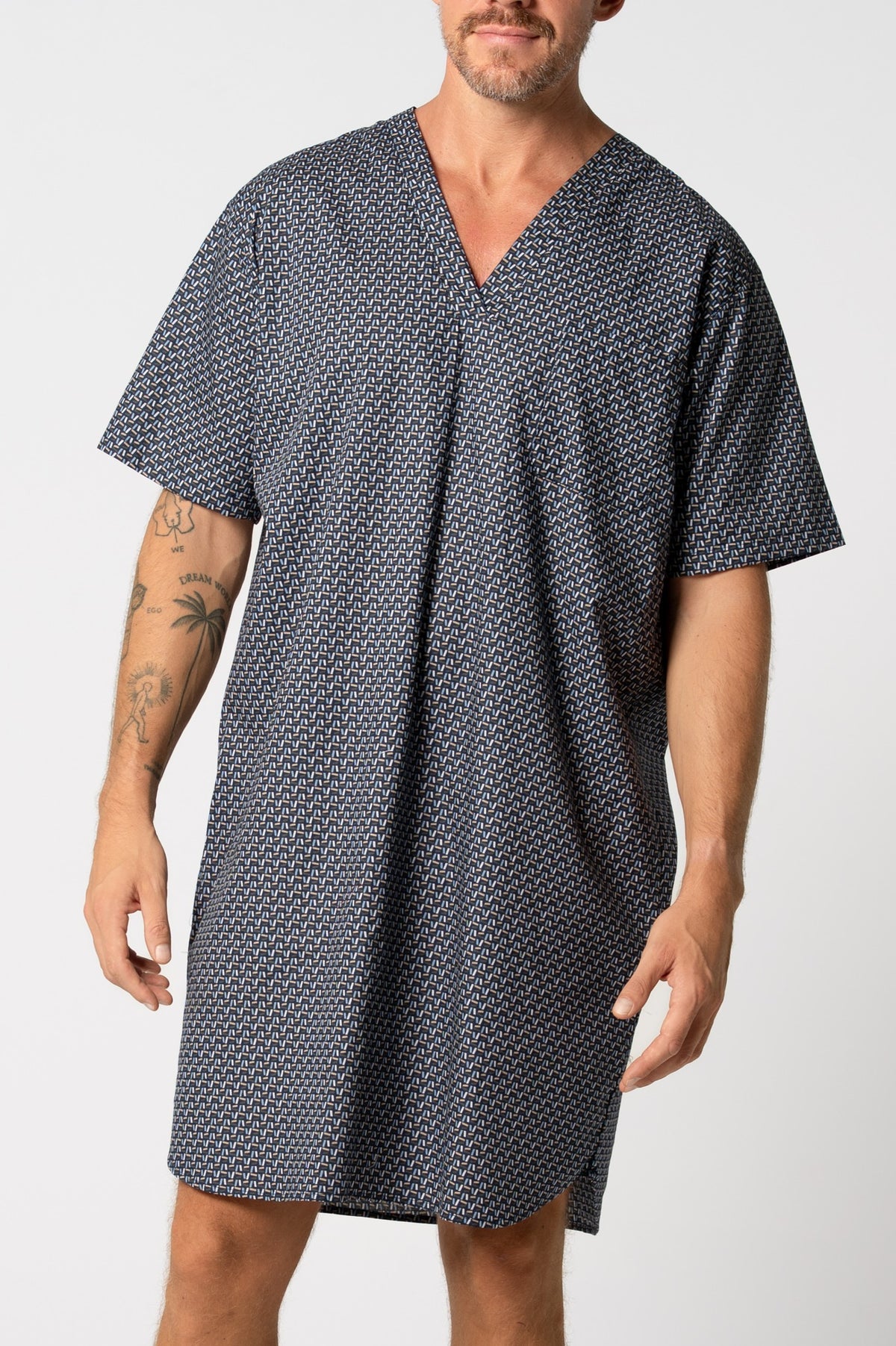 Men's Contemporary Cotton Short Sleeve Nightshirt - Nightfall Print