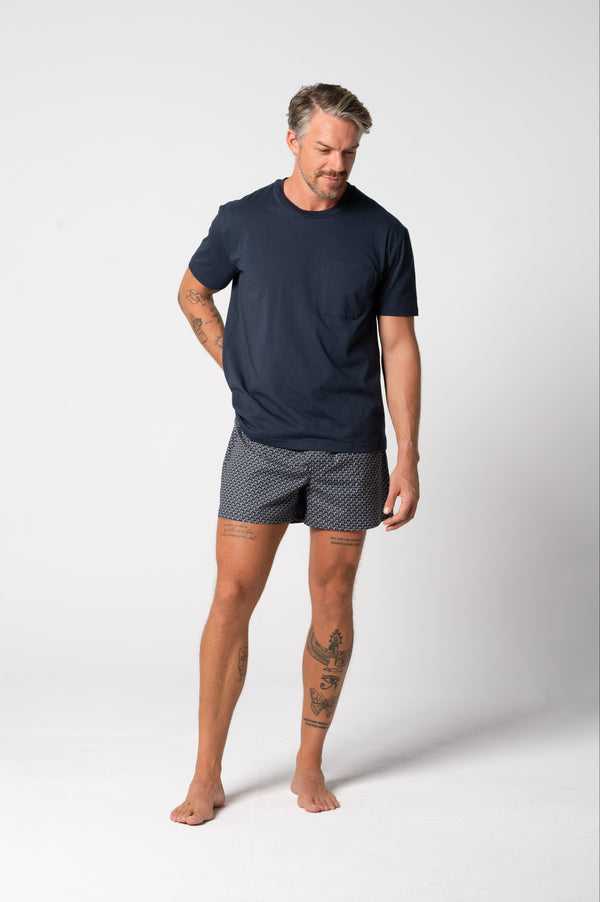 Men's Contemporary Cotton Tee and Boxer Set - Nightfall/Navy