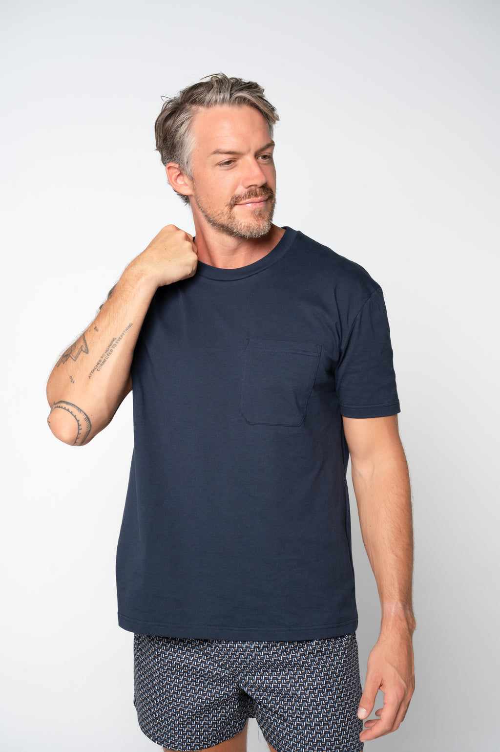 Men's Contemporary Cotton Tee and Boxer Set - Nightfall/Navy