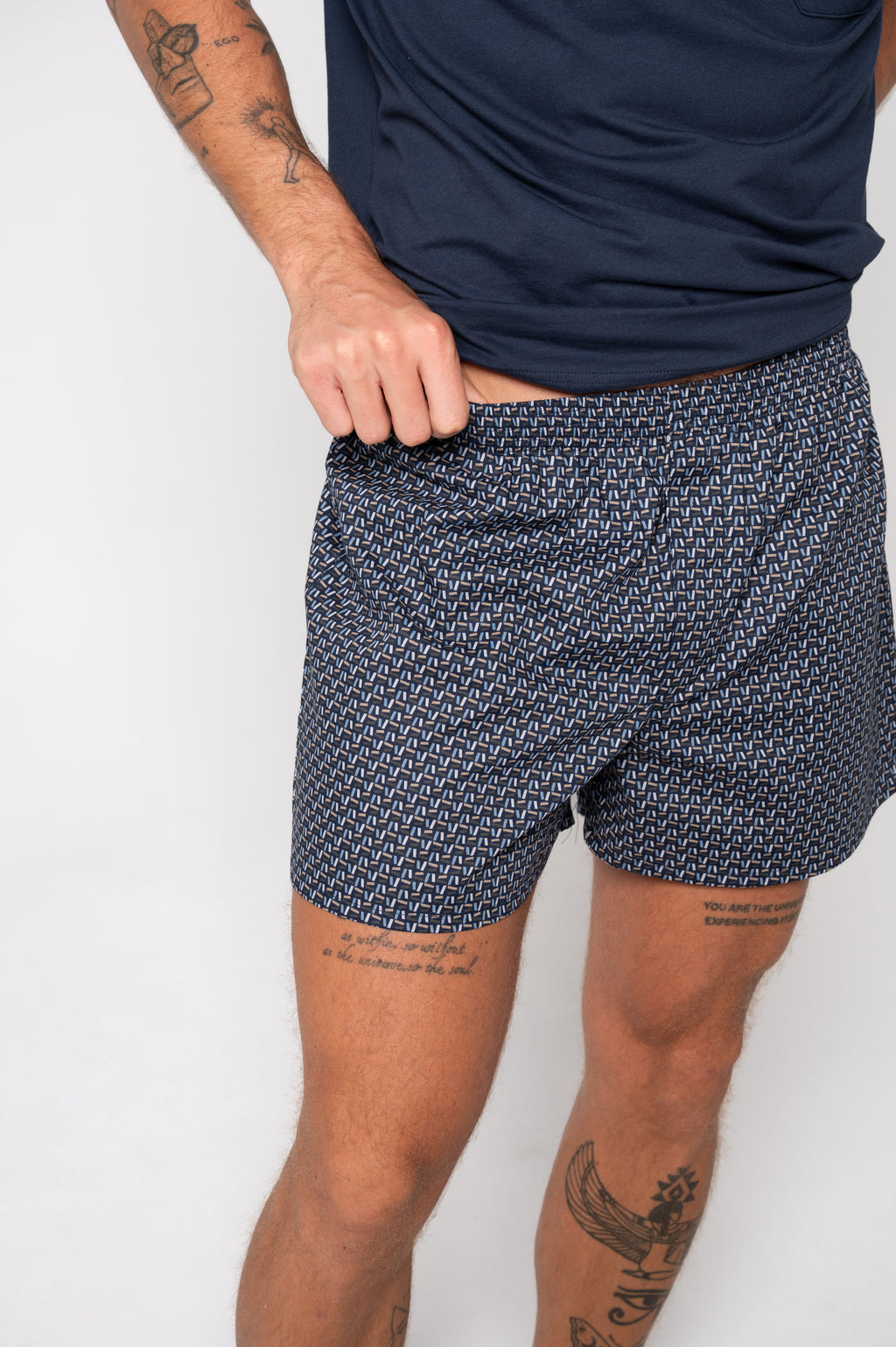 Men's Contemporary Cotton Tee and Boxer Set - Nightfall/Navy