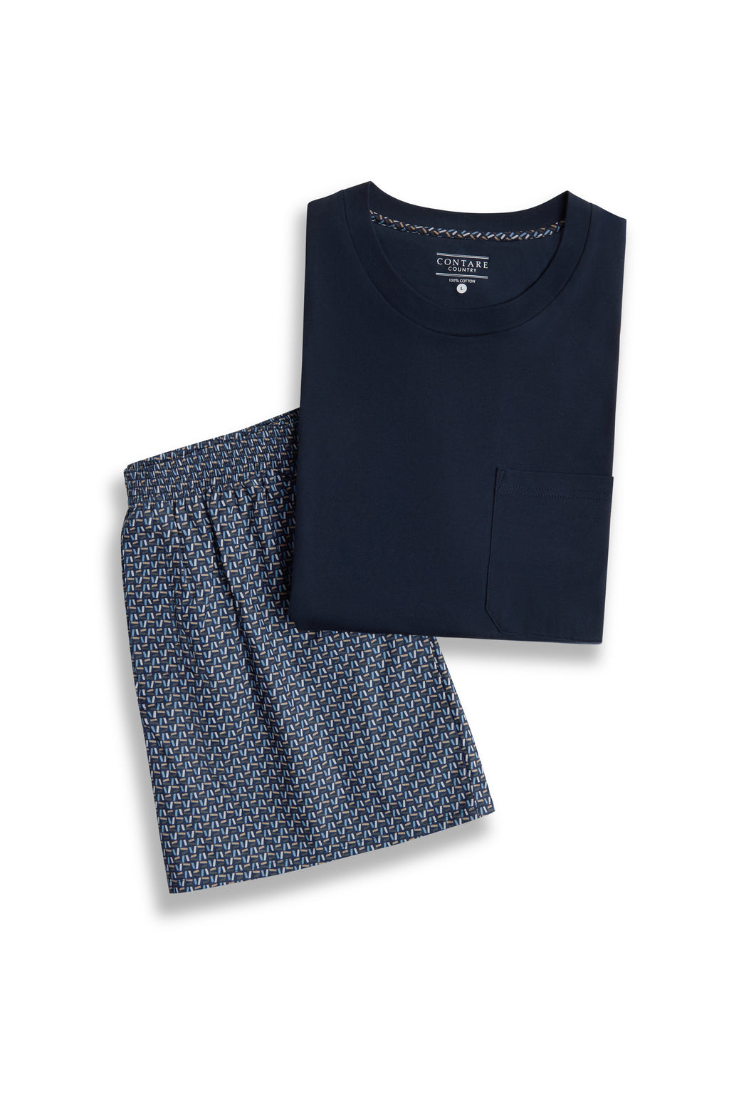 Men's Contemporary Cotton Tee and Boxer Set - Nightfall/Navy