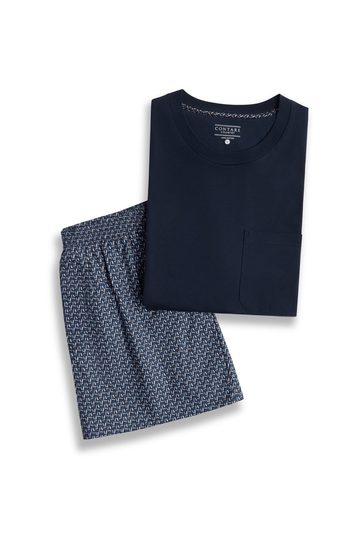 Men's Contemporary Cotton Tee and Boxer Set - Nightfall/Navy