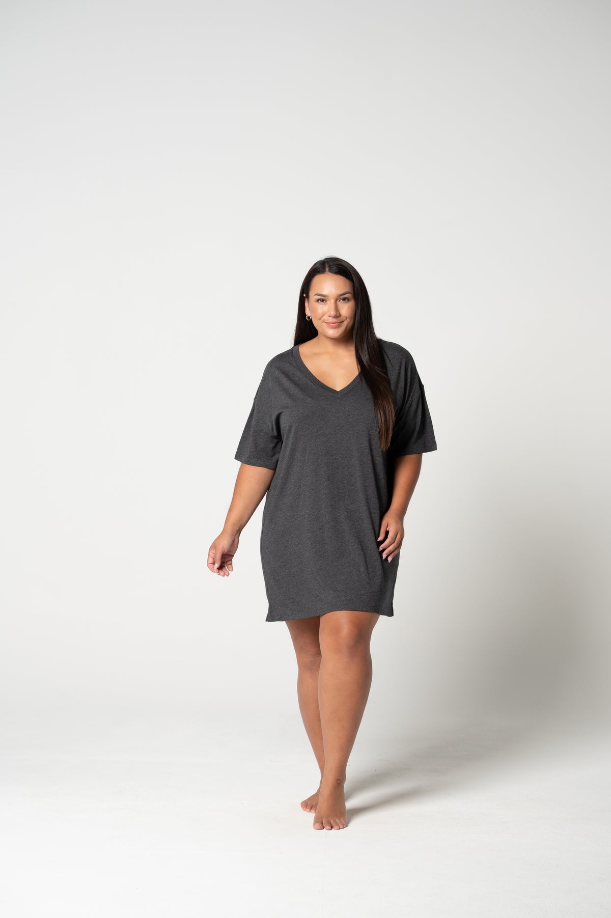Women's Cloudsoft Jersey T-Shirt Nightie - Charcoal