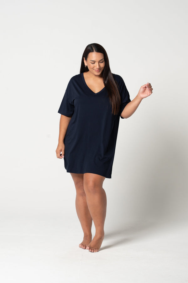 Women's Cloudsoft Jersey T-Shirt Nightie - French Navy
