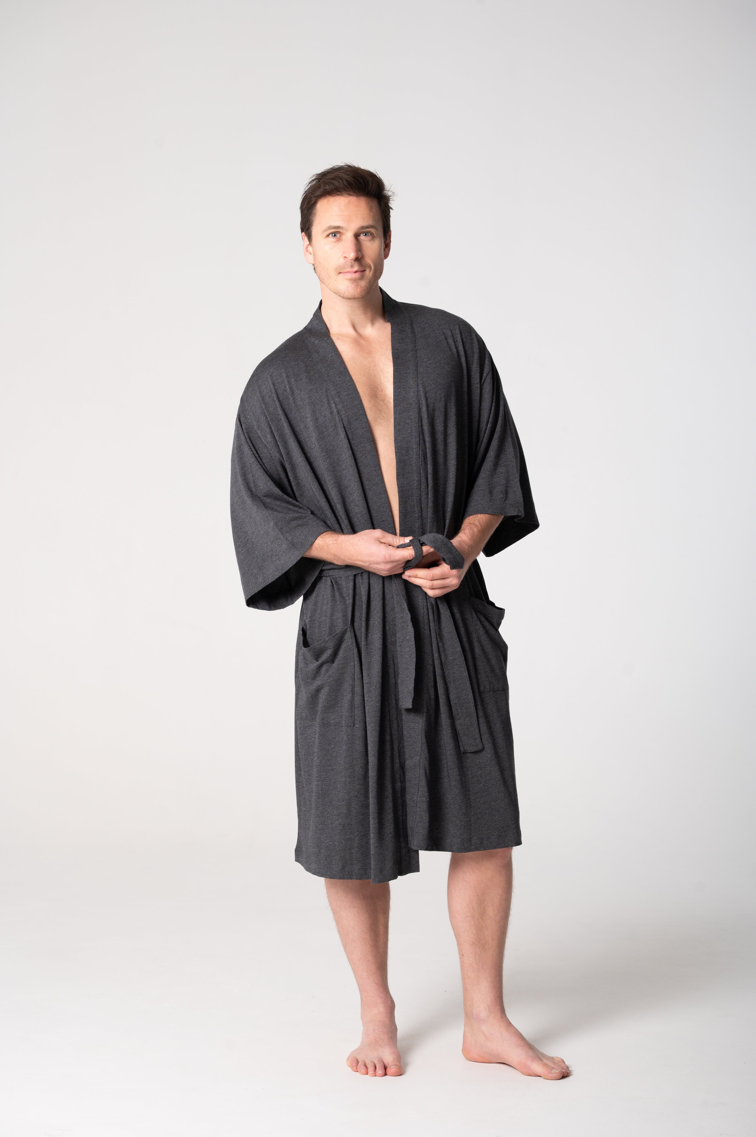 Cloudsoft Jersey Kimono Robe - Charcoal