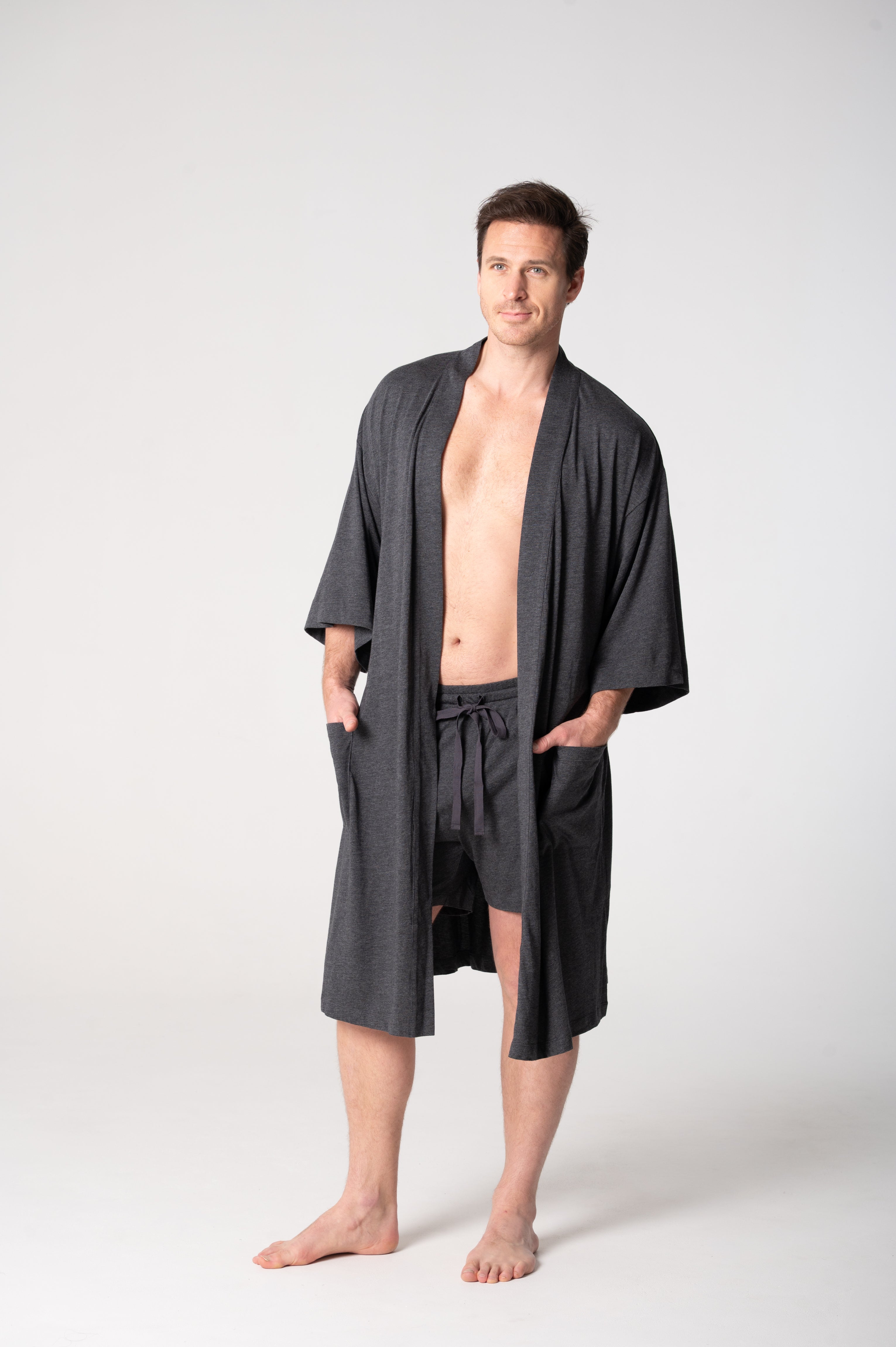 Cloudsoft Jersey Kimono Robe - Charcoal