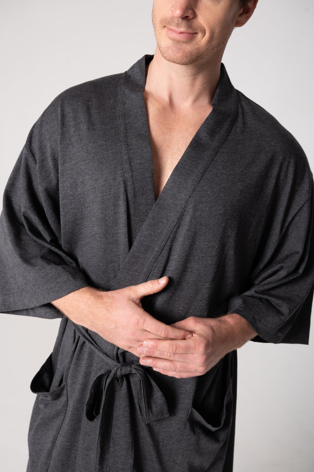 Cloudsoft Jersey Kimono Robe - Charcoal