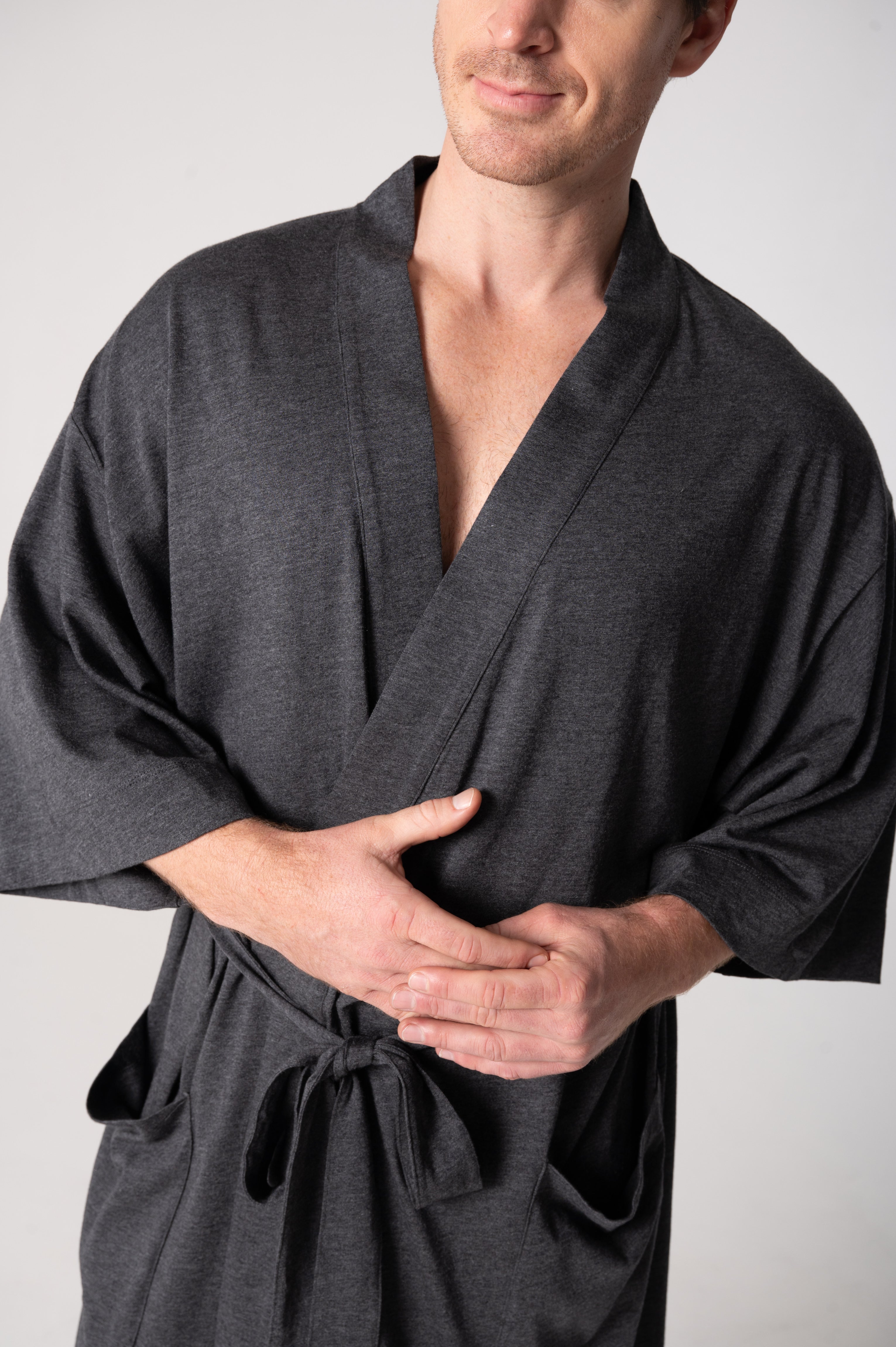 Cloudsoft Jersey Kimono Robe - Charcoal