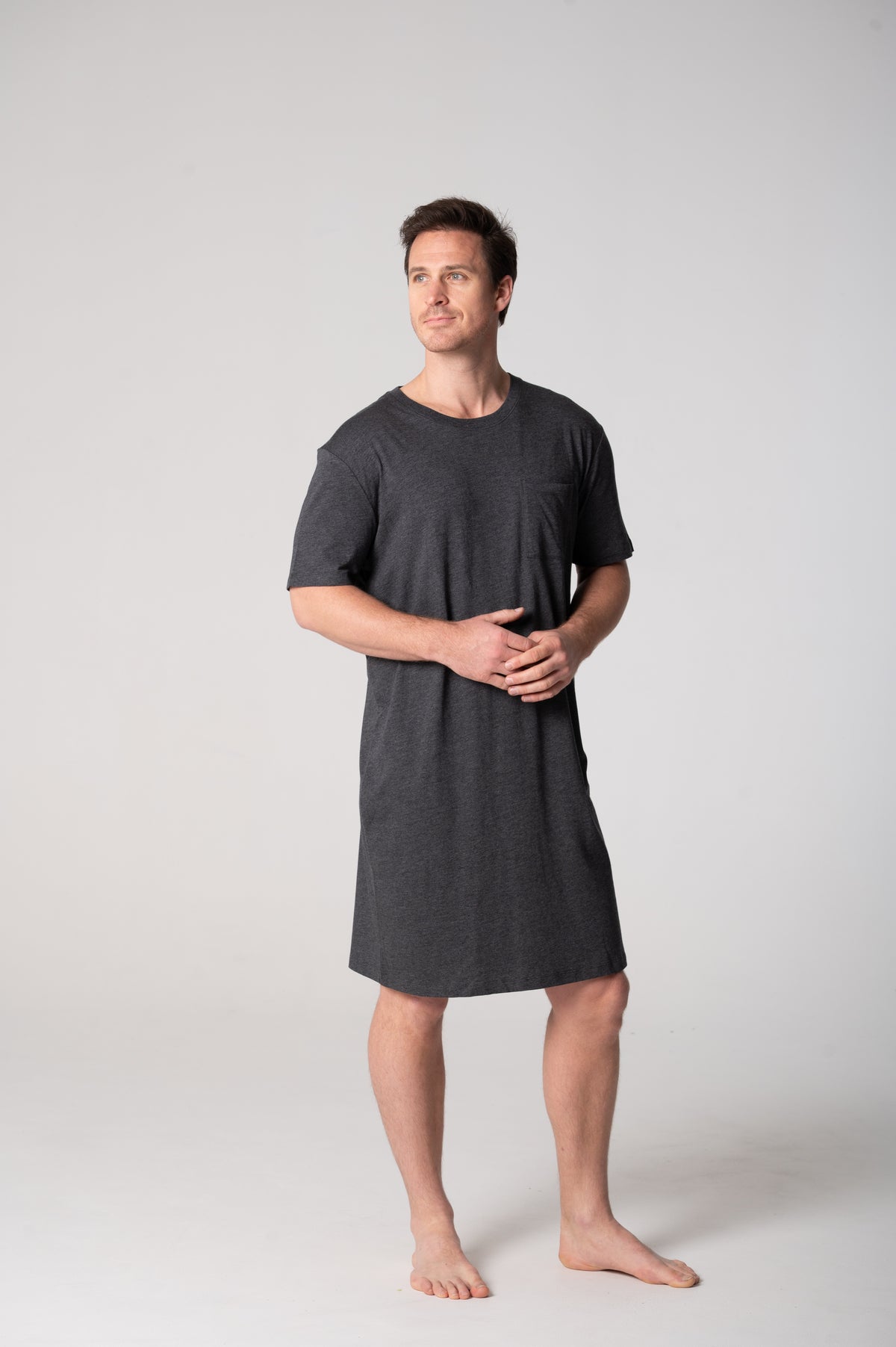Men's Cloudsoft Jersey Short Sleeve Nightshirt - Charcoal