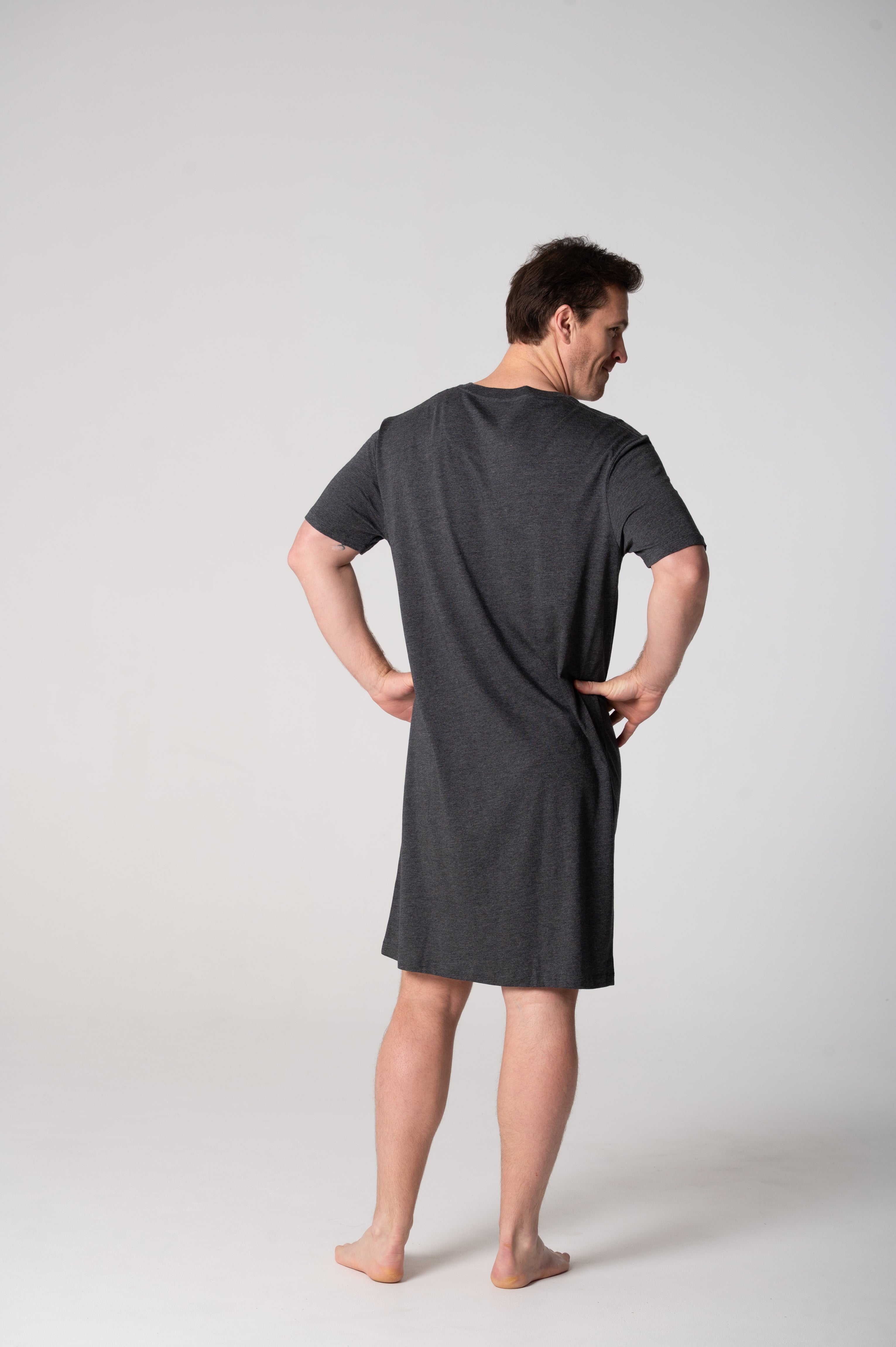 Men's Cloudsoft Jersey Short Sleeve Nightshirt - Charcoal