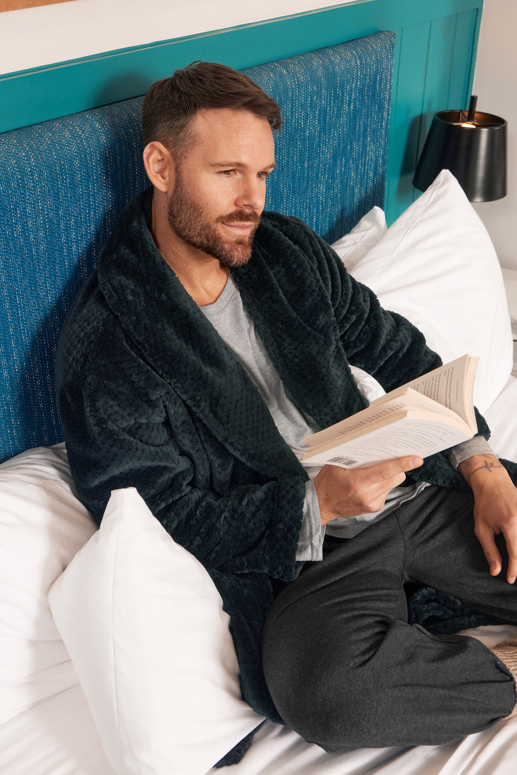 Men’s Jacquard Fleece Gown – Charcoal Robe - Contare