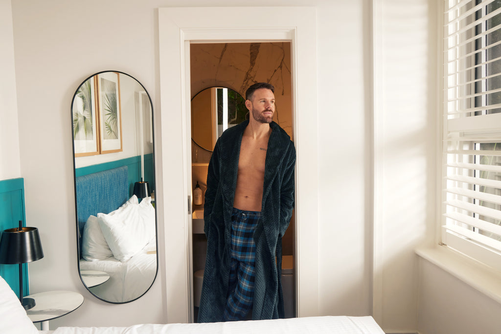 Men’s Jacquard Fleece Gown – Charcoal Robe - Contare