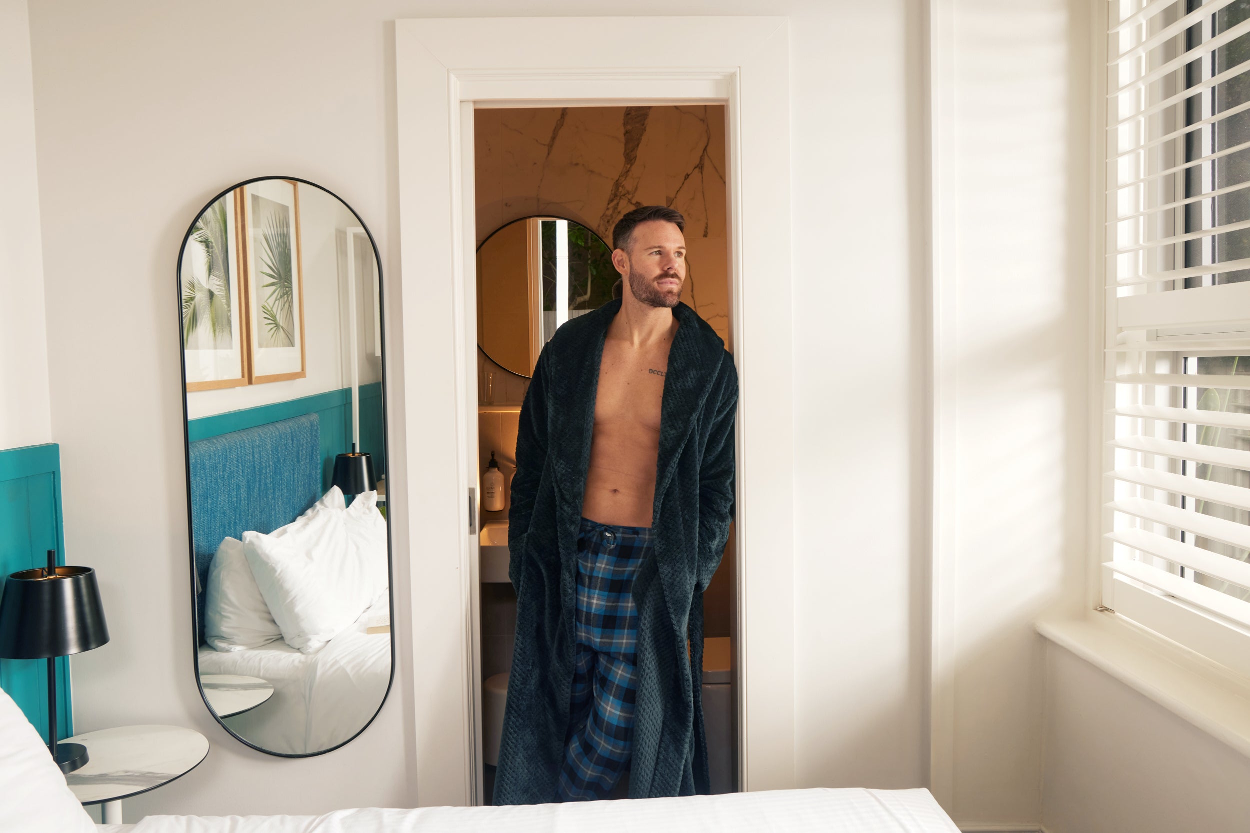 Men’s Jacquard Fleece Gown – Charcoal Robe - Contare