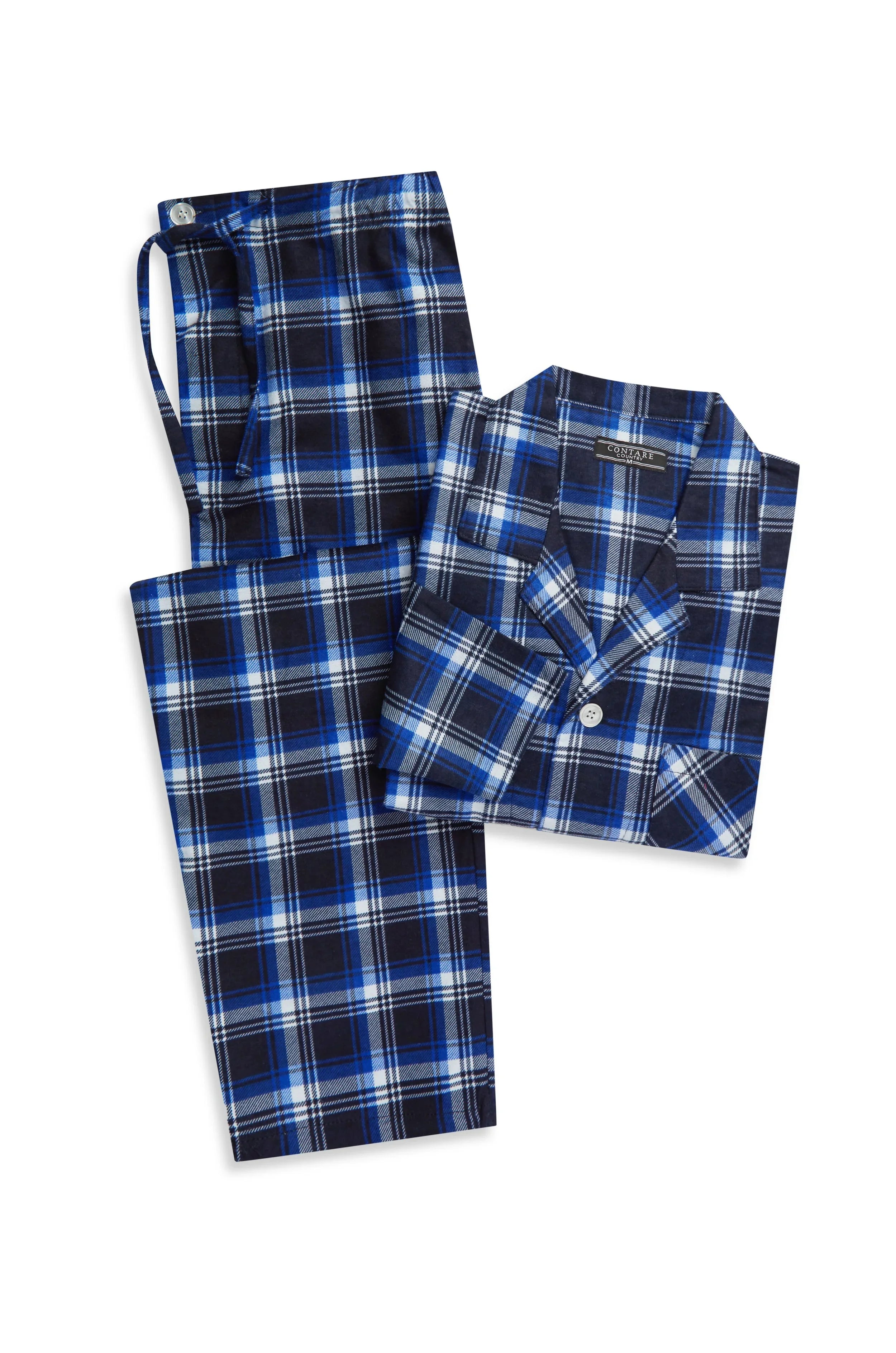 Men’s Flannelette Long Sleeve Pyjama Set – Irish Country Tartan, Blue Pyjamas Set - Contare