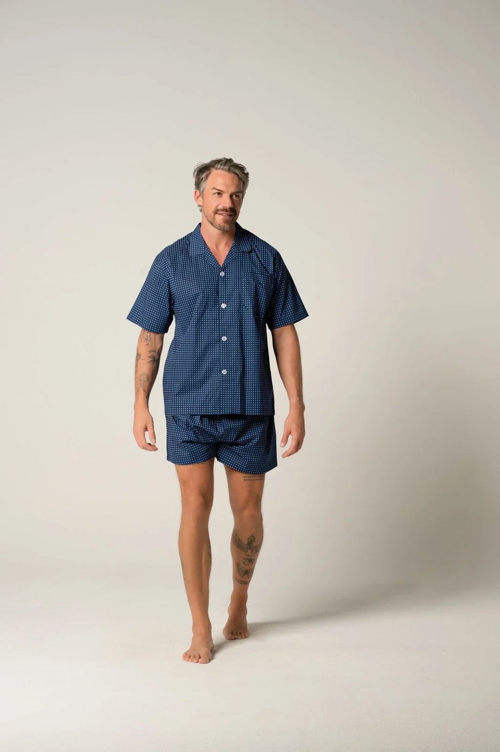 Men's Featherweight Cotton Short Sleeve Pyjama Set - Ultra Navy Pyjama Set - Contare