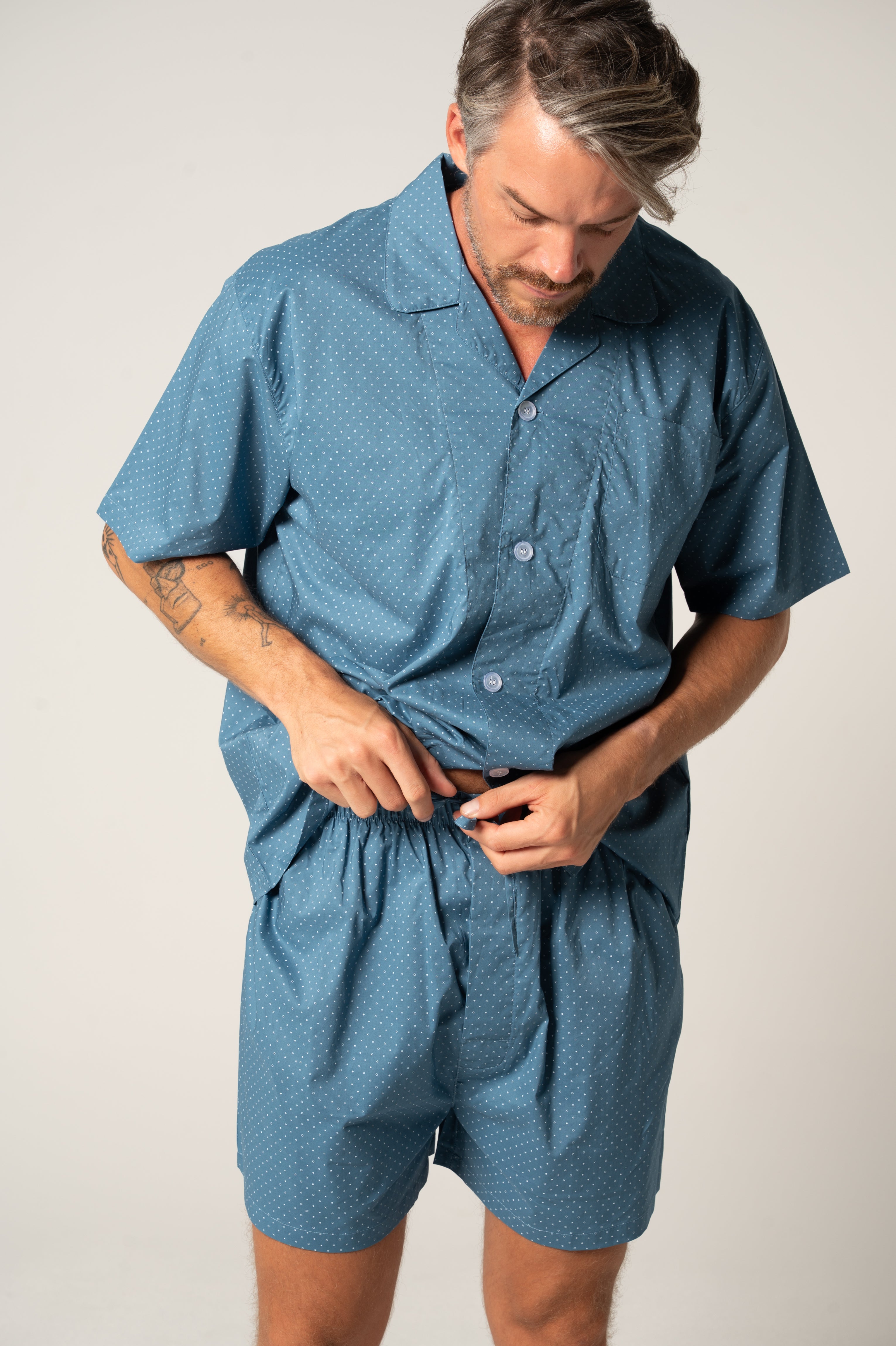 Men's Featherweight Cotton Short Sleeve Pyjama Set - Copen Symbols