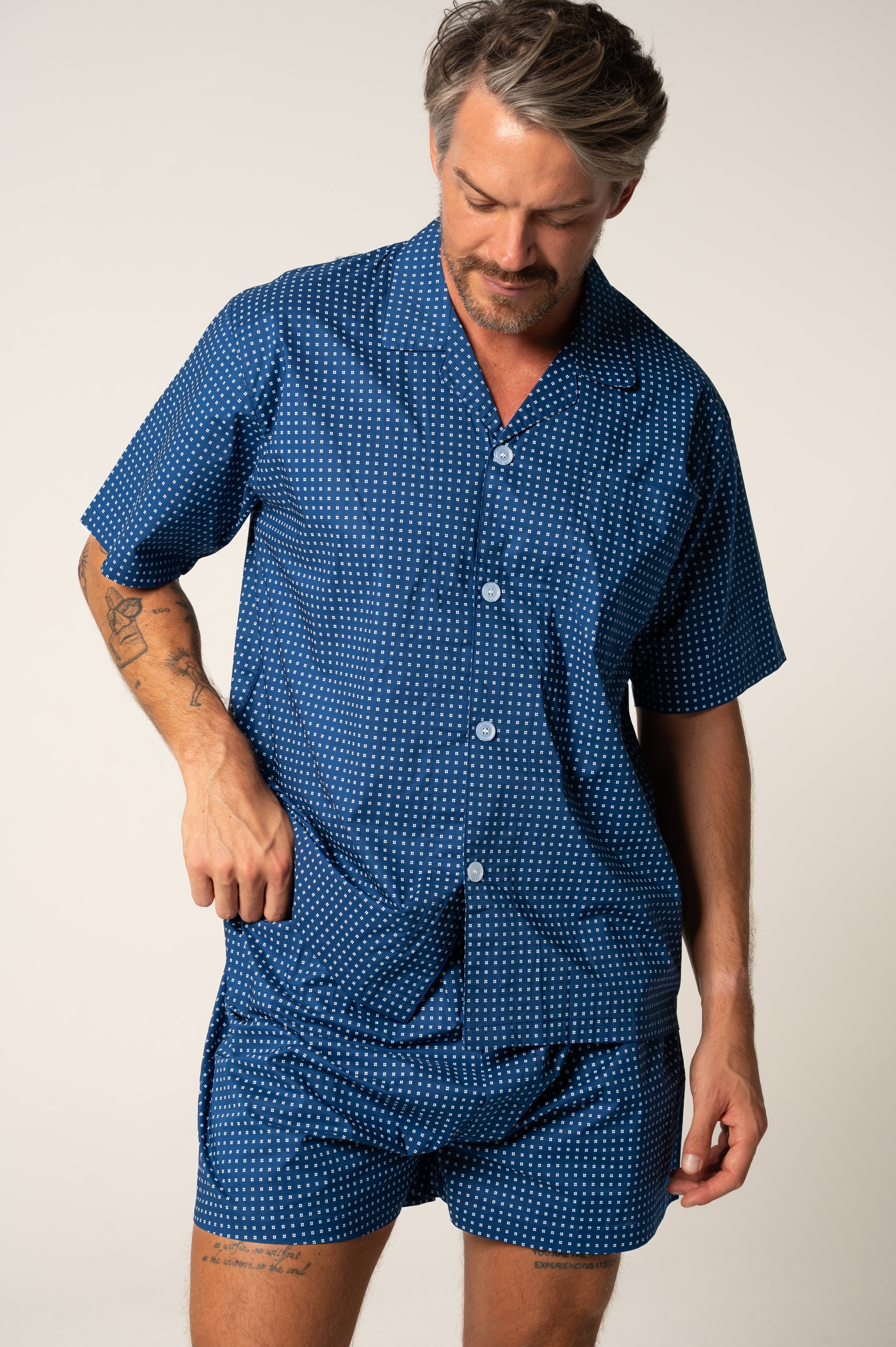 Men's Featherweight Cotton Short Sleeve Pyjama Set - Ultra Navy