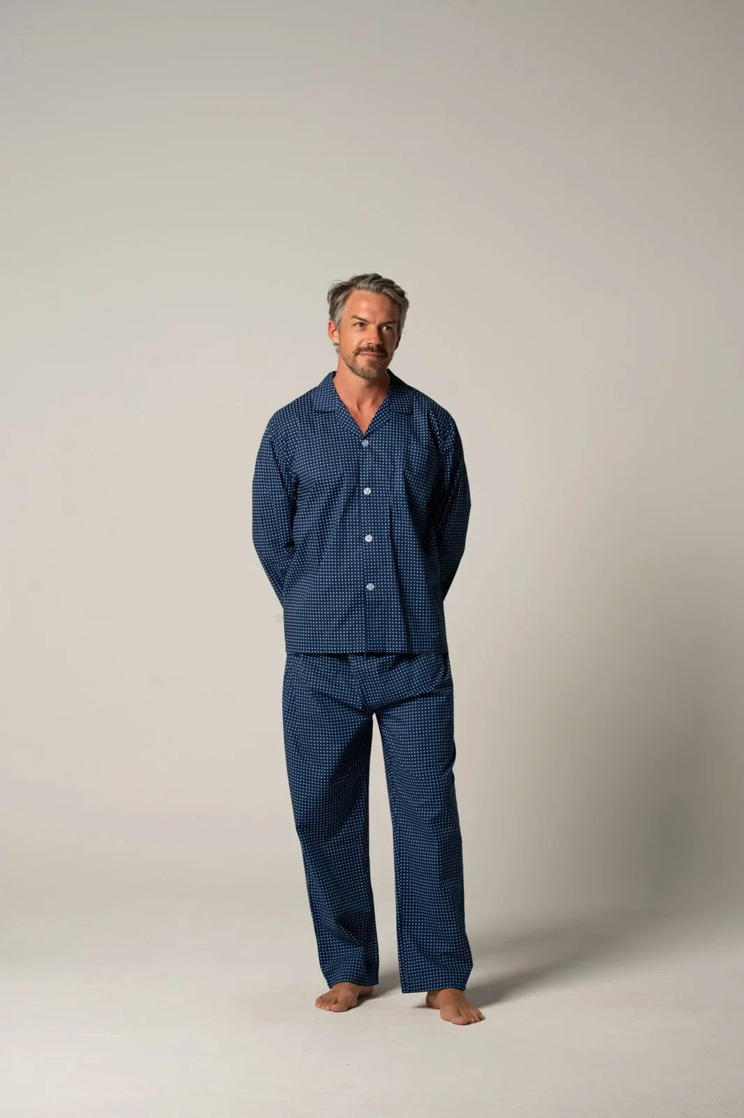 Men's Featherweight Cotton Long Sleeve Pyjama Set - Ultra Navy Pyjama Set - Contare
