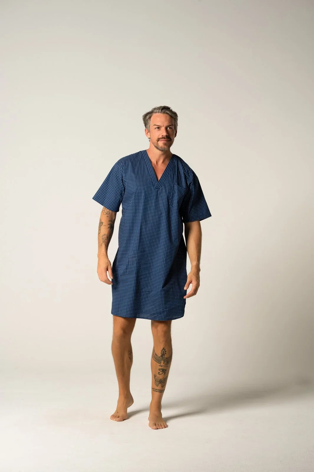 Men's Featherweight Cotton Short Sleeve Nightshirt - Ultra Navy Nightshirt - Contare