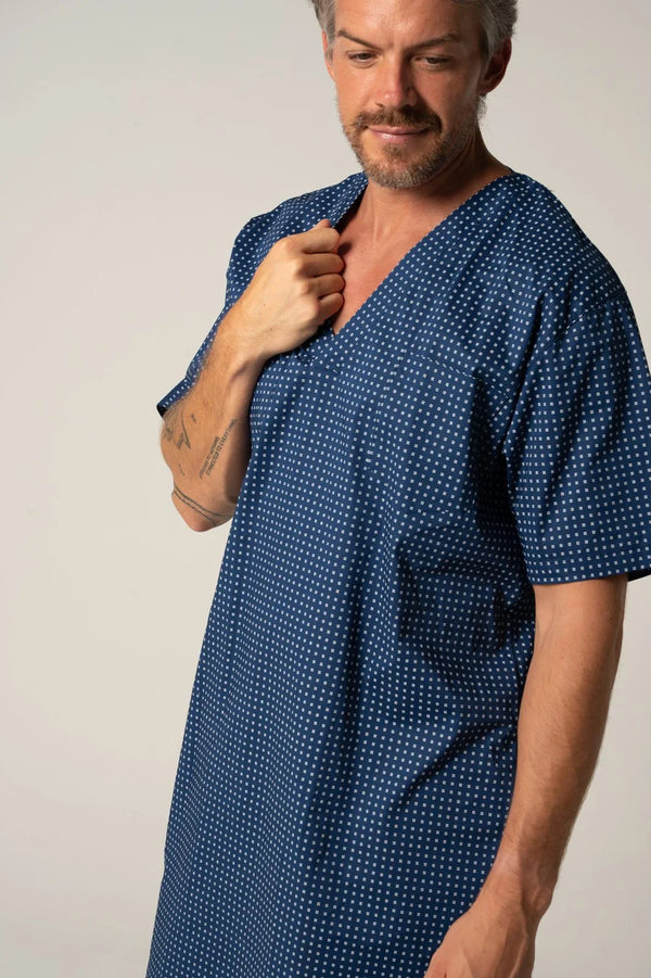 Men's Featherweight Cotton Short Sleeve Nightshirt - Ultra Navy Nightshirt - Contare